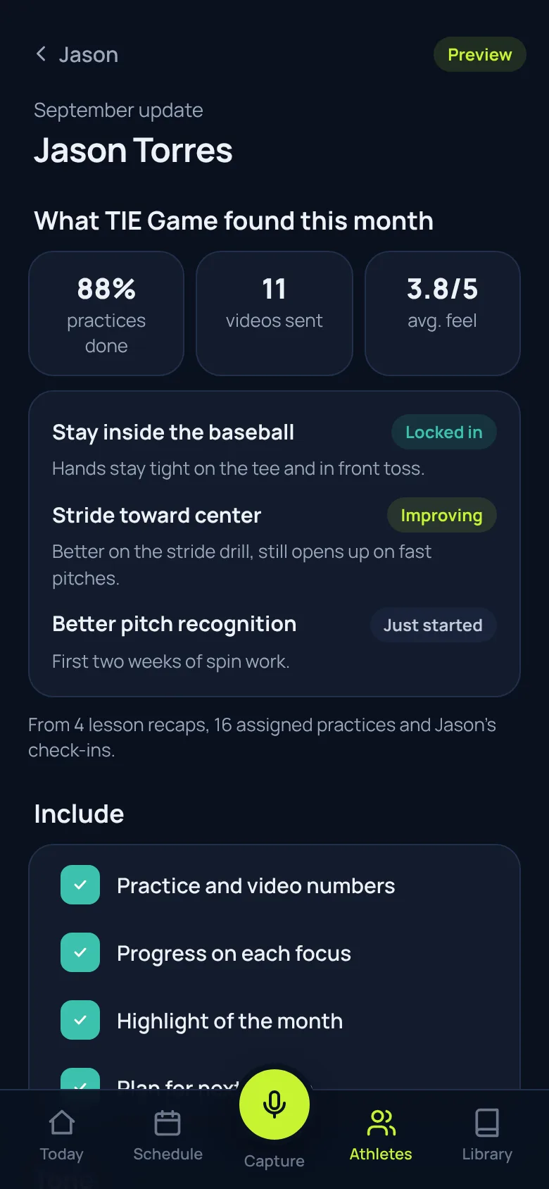 Monthly progress update for parents